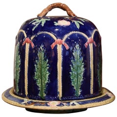 19th Century English Thomas Forester Majolica Two-Piece Cheese Dome