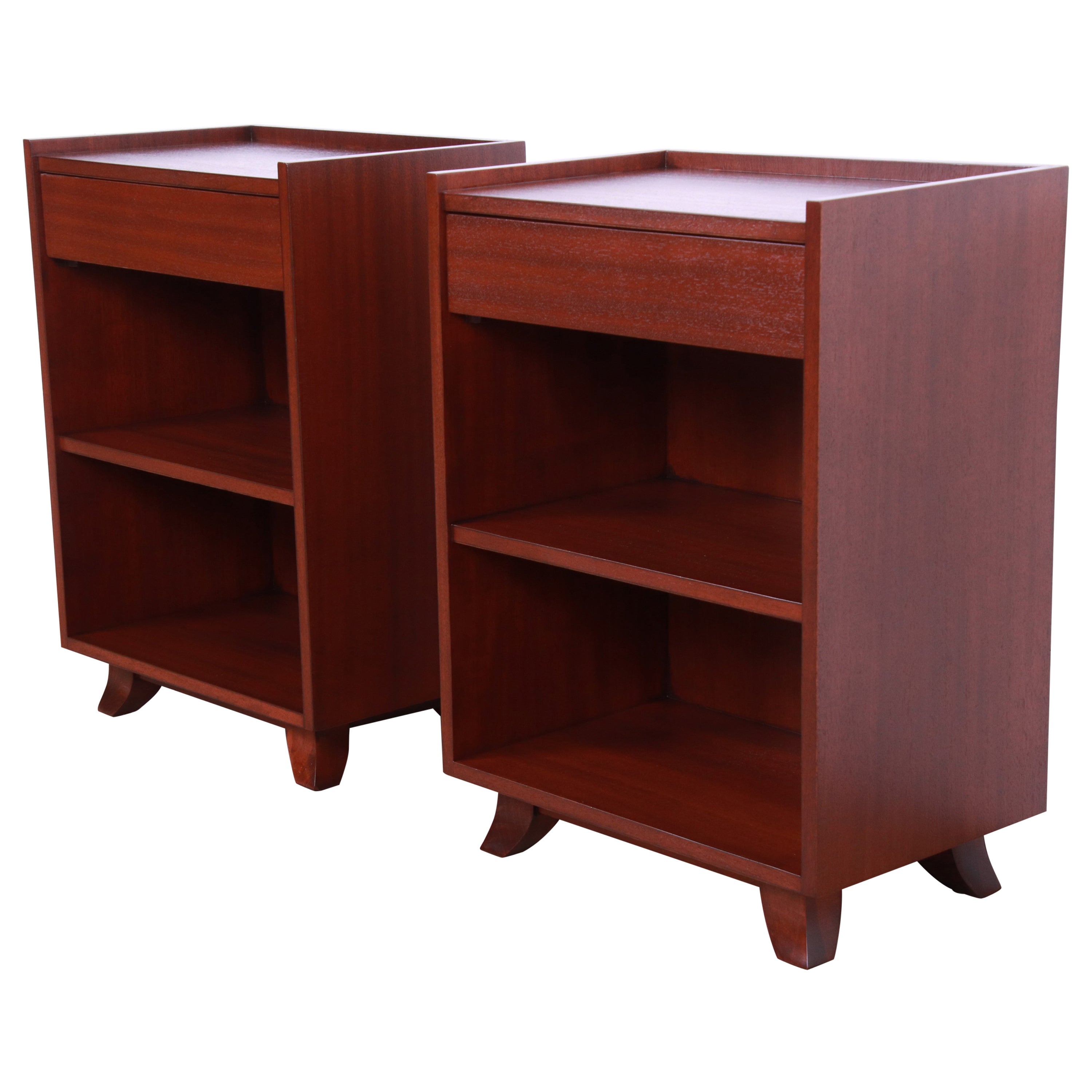 Gilbert Rohde for Herman Miller Art Deco Mahogany Nightstands, Newly Refinished For Sale