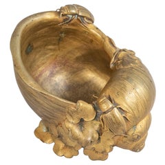 French Gilt Bronze Art Nouveau Pipe Rest, Open Shell w/Flowers & Bugs ca. 1900