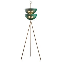Bonbon Floor Lamp in Green Enamel Mesh & Natural Brass by Blueprint Lighting
