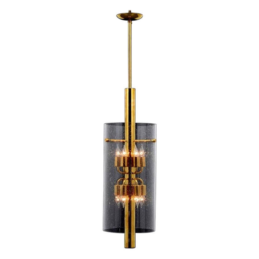 Elegant Brass Chandelier in the Manner of Fontana Arte For Sale