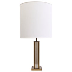 Lampe de bureau Maison Jansen en laiton, chrome et acier pour Leo Koek avec abat-jour blanc