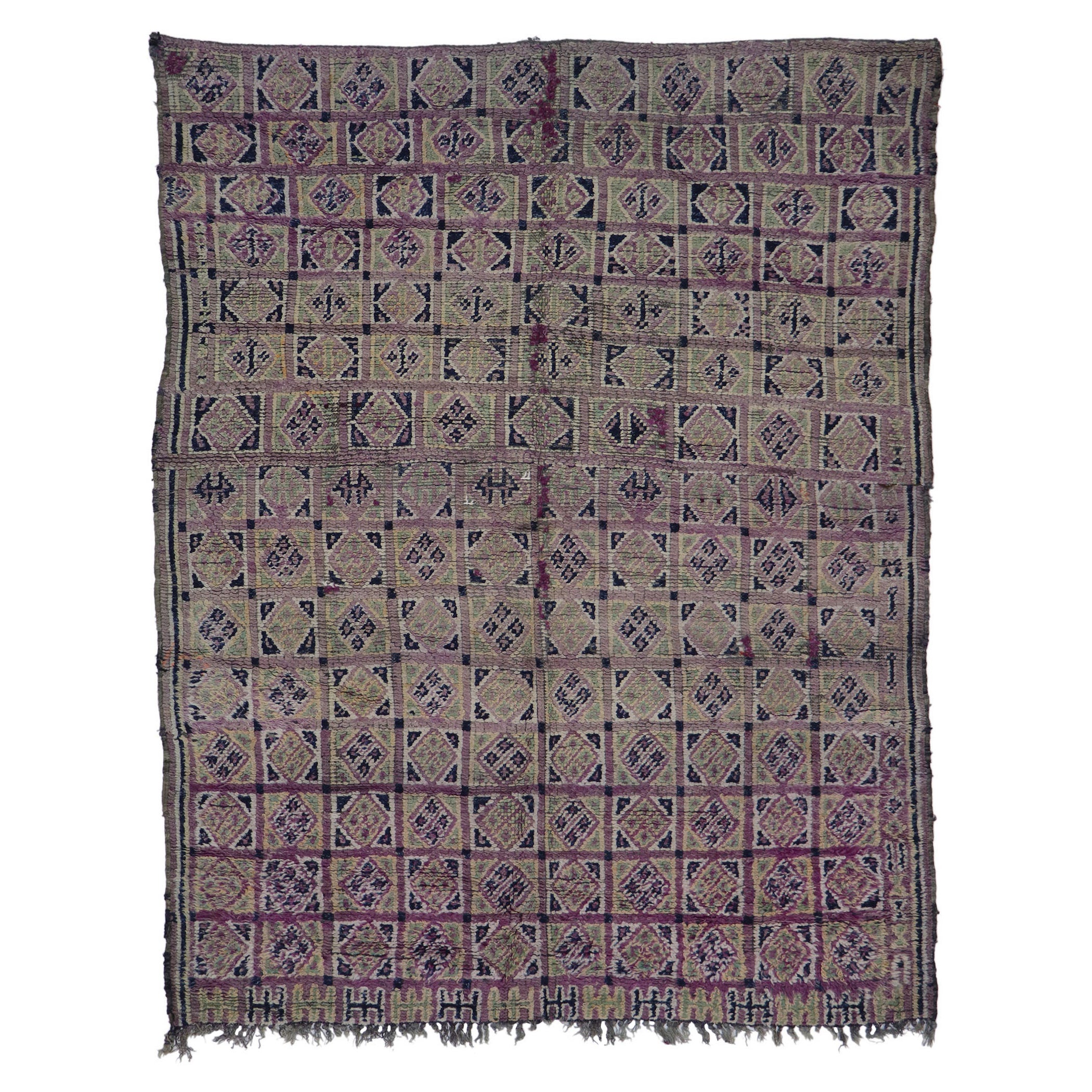 Vintage Berber Purple Moroccan Rug with Bohemian Tribal Style For Sale