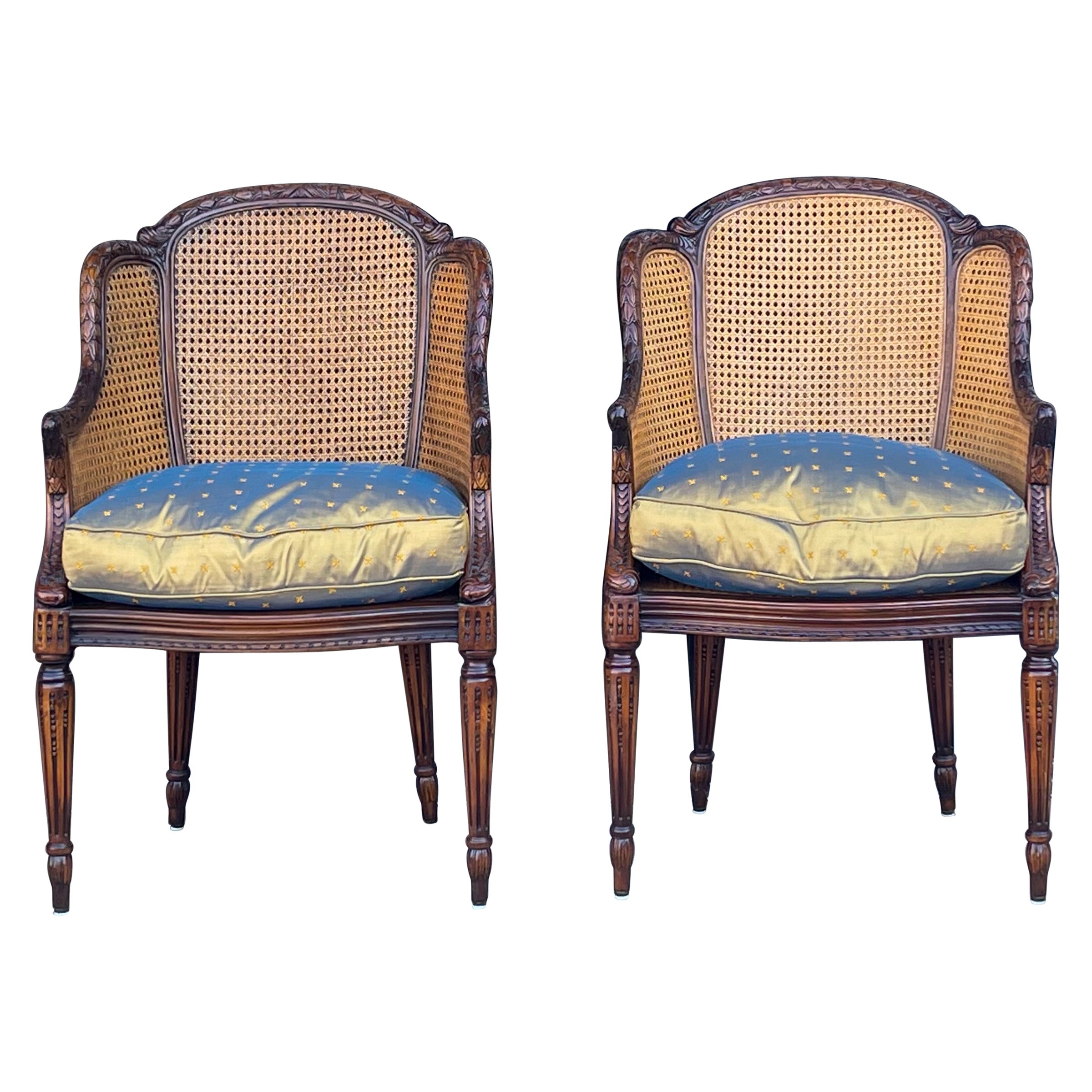 20th Century French Style Double Cane Chairs By Maitland-Smith, Pair