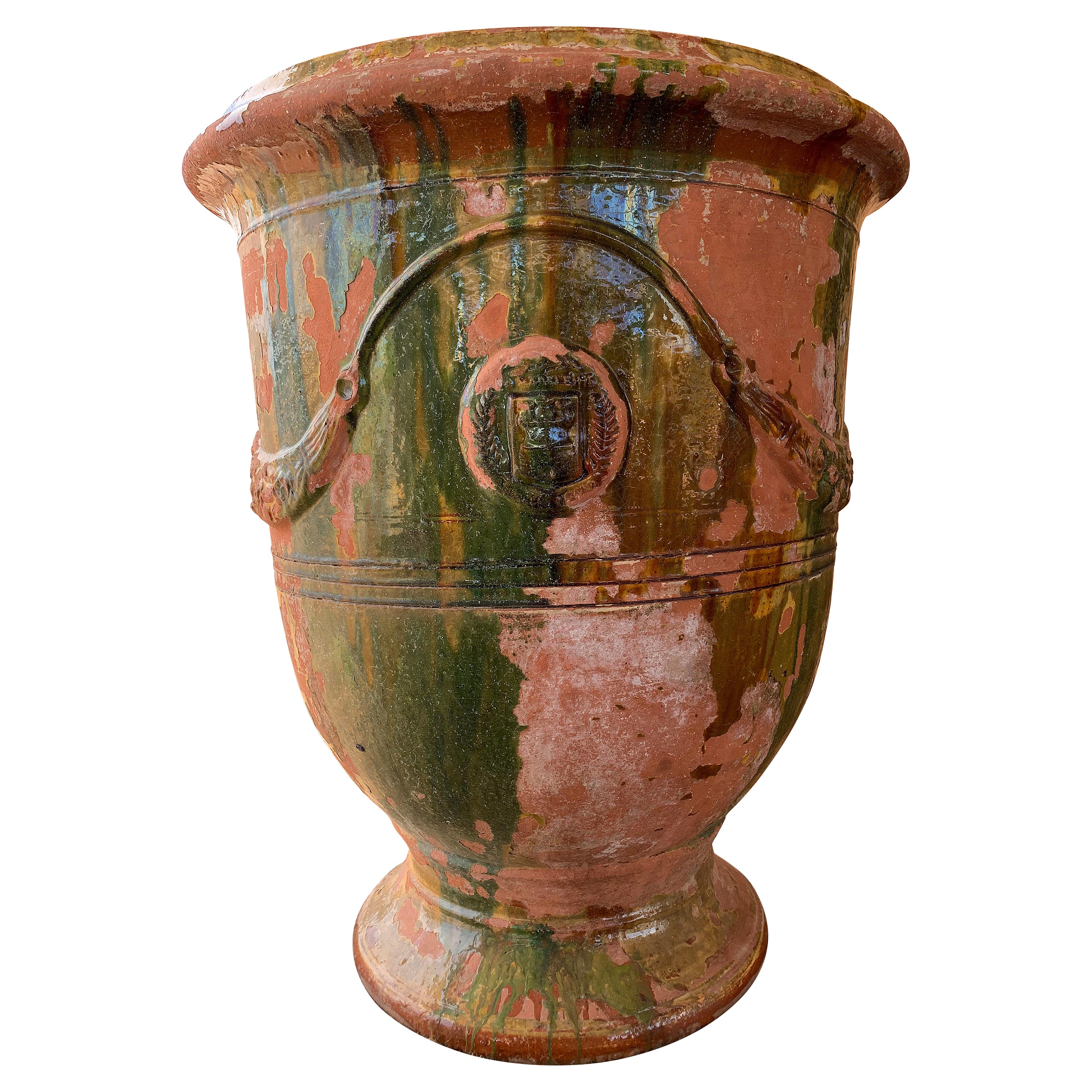Vintage CachepotPlanter Ceramic Pottery Hand Crafted Vase Plant Flower Holder Cache Pot Satin Glaze Speckled Olive Green Pedestal Base