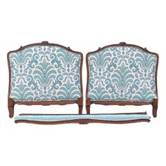 Used Early 20th-C. French Carved Oak Daybed or Twin Headboards in Turquoise