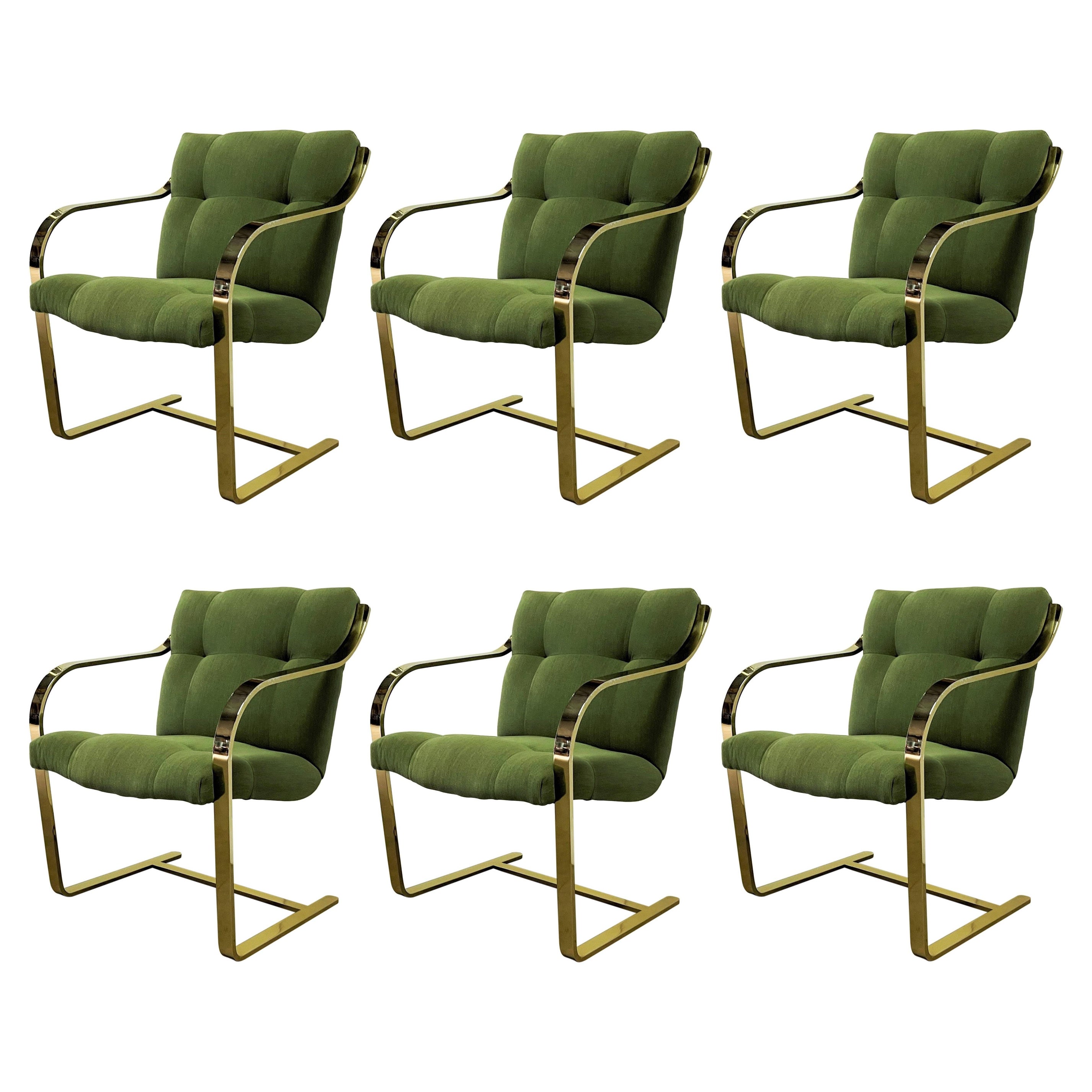 1970s Flat-Bar Brass Plated Set of Six Dining Chairs by Brueton