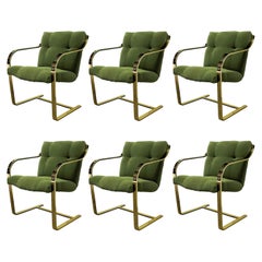 Retro 1970s Flat-Bar Brass Plated Set of Six Dining Chairs by Brueton