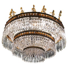Early 20th Century Crystal, Gilt Bronze, and Amber Crystal Chandeliers