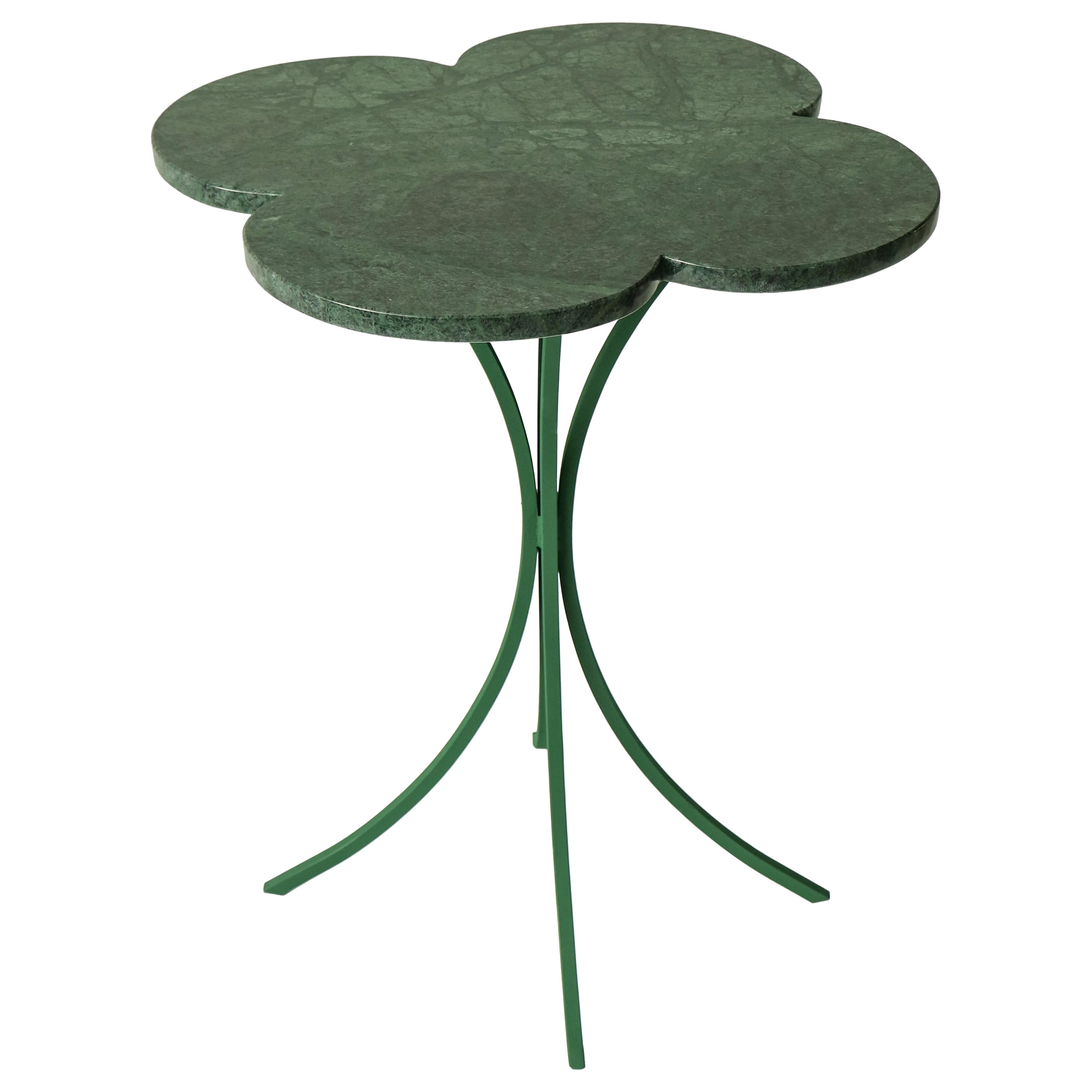 Green Natural Stone Indian Marble Clover Flower Coffee Bedside Table For Sale