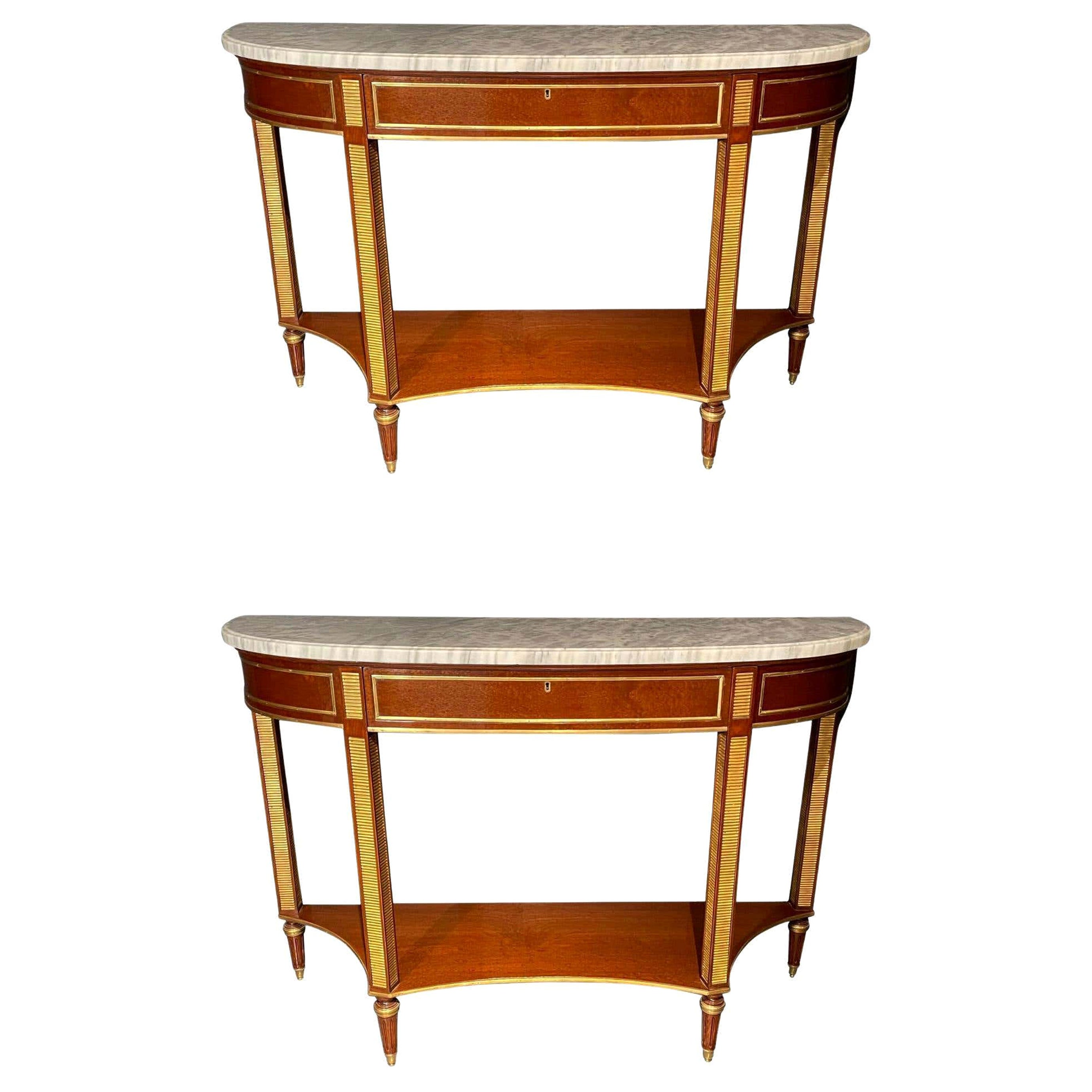 Pair of Russian Neoclassical Consoles / Sofa Table or Sideboard, Demilune
