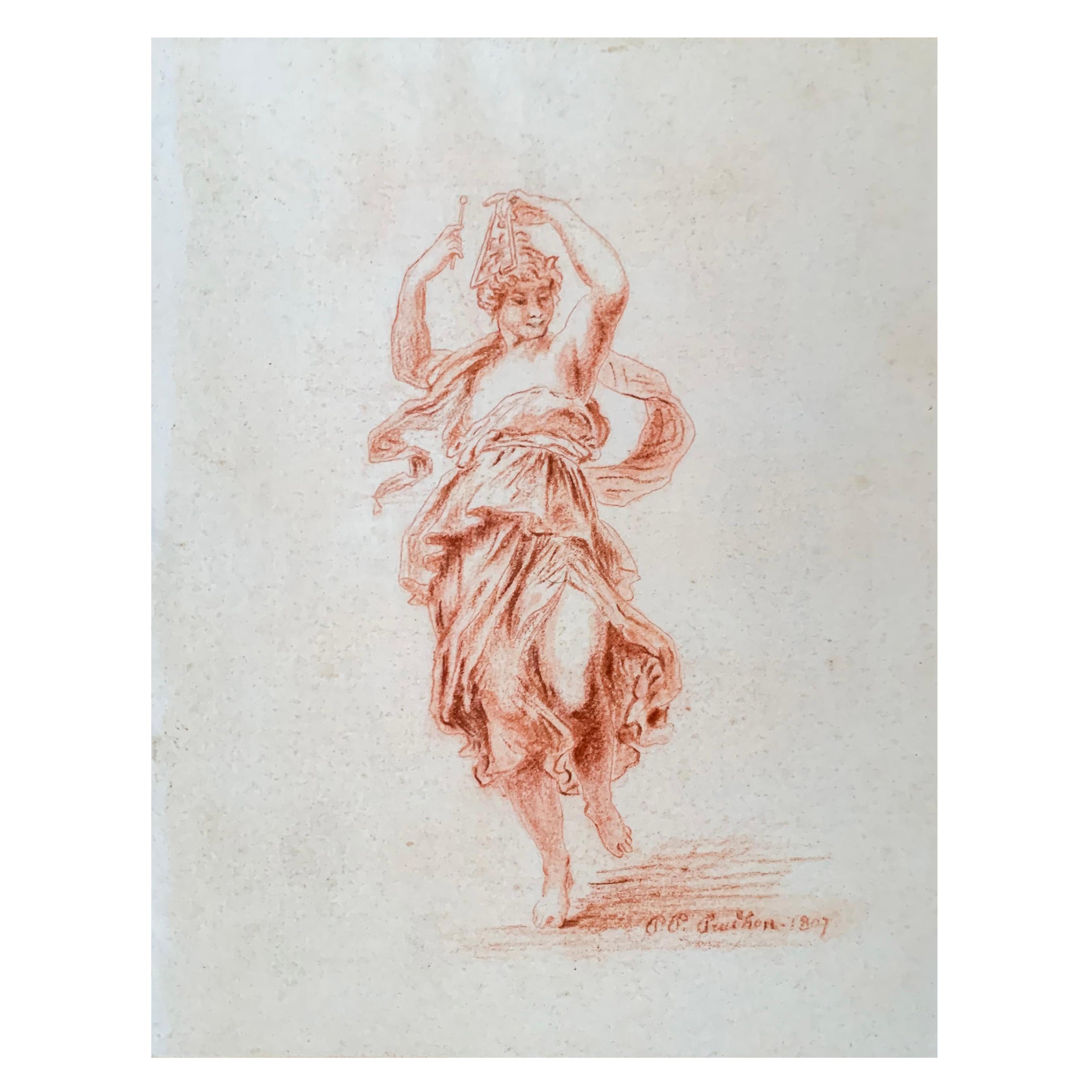 Pierre Paul Prud’hon « Womand Dancing and Playing Music �» Drawing 19th Century