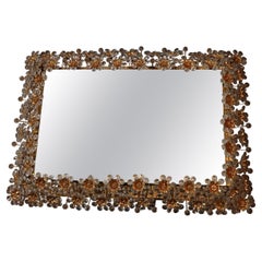 Palwa, Rectangular Backlit Wall Mirror, Gilt Brass and Crystal Flowers