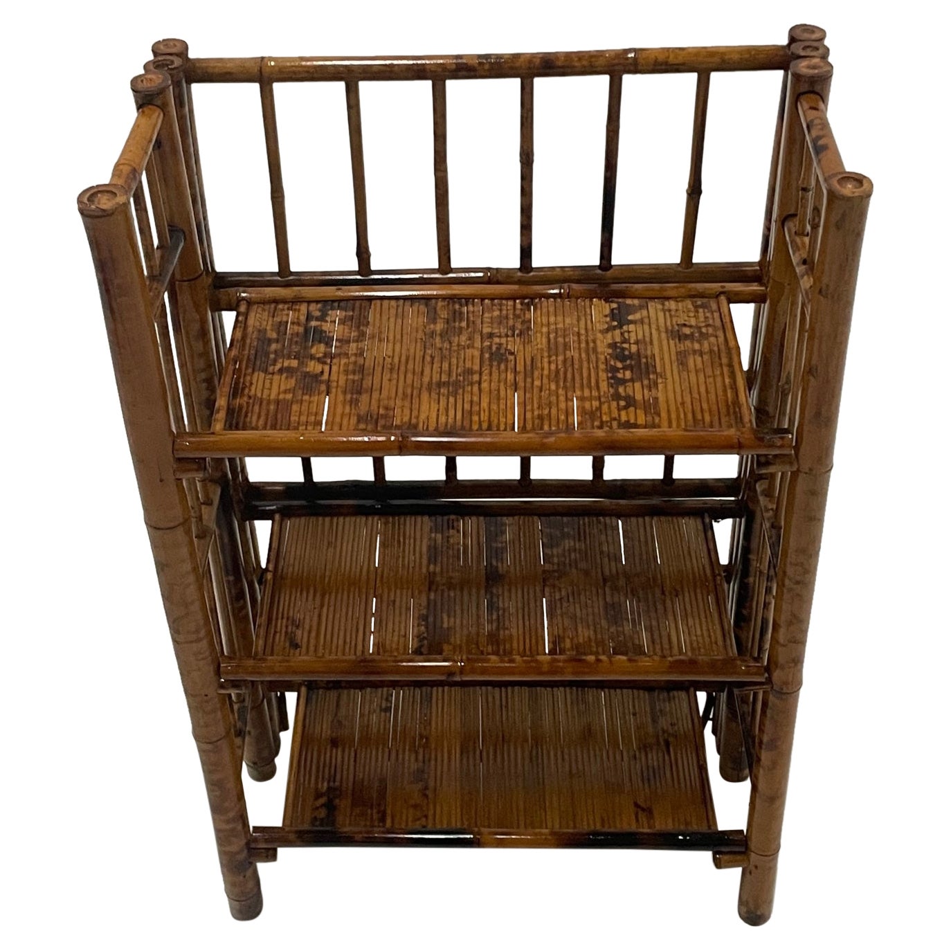 Chic Diminutive Bamboo Bookshelf with a Faux Tortoise Finish For Sale