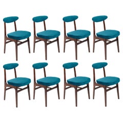Eight 20th Century Petrol Blue Velvet Chairs by Rajmund Halas, Europe, 1960s