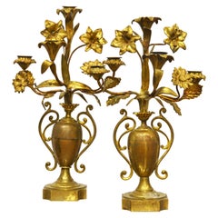 Pair of French Late 19th C. Louis Philippe Style Gilt Bronze Candelabras