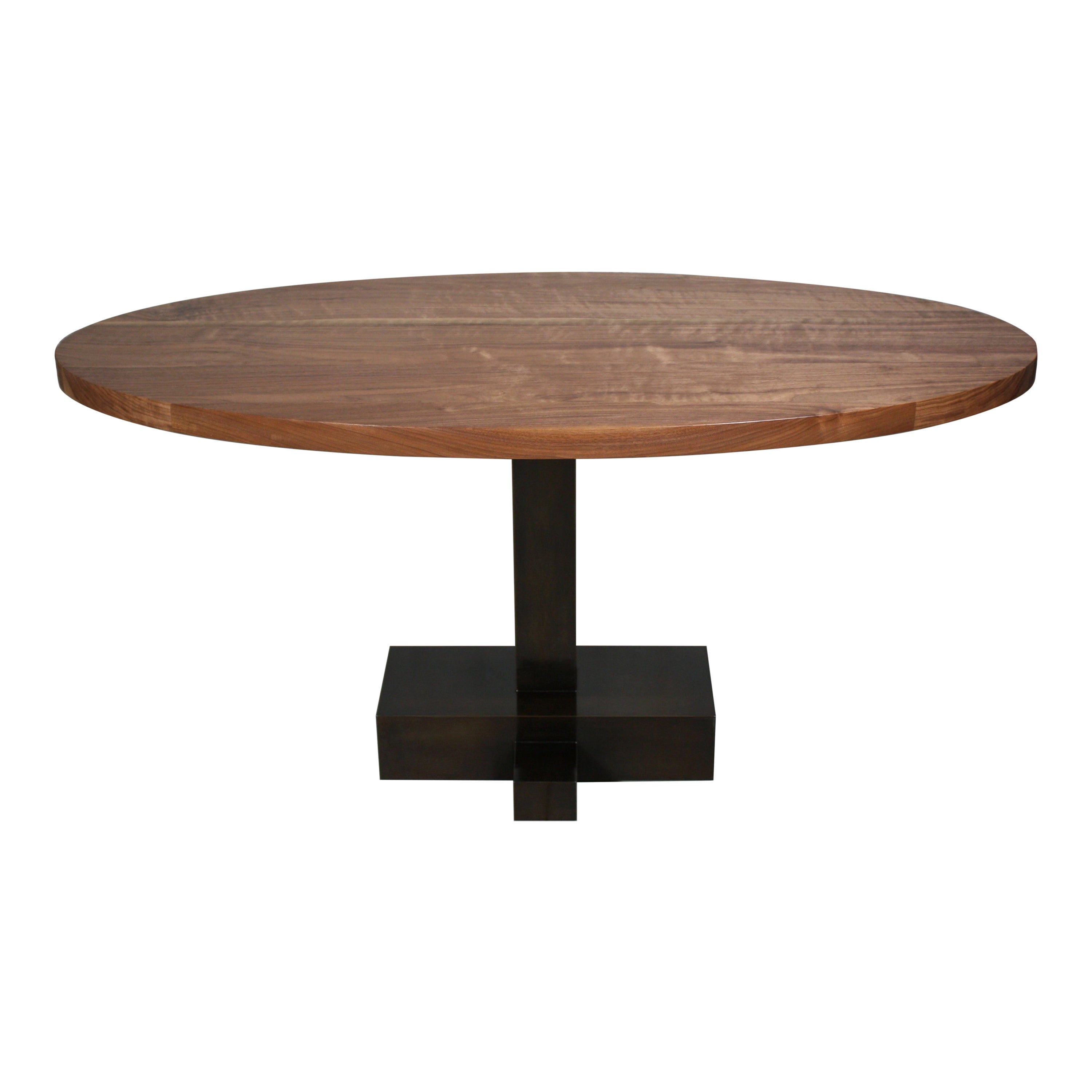 Juno Customizable Oval Pedestal Table in Blackened Steel and Walnut by Laylo For Sale