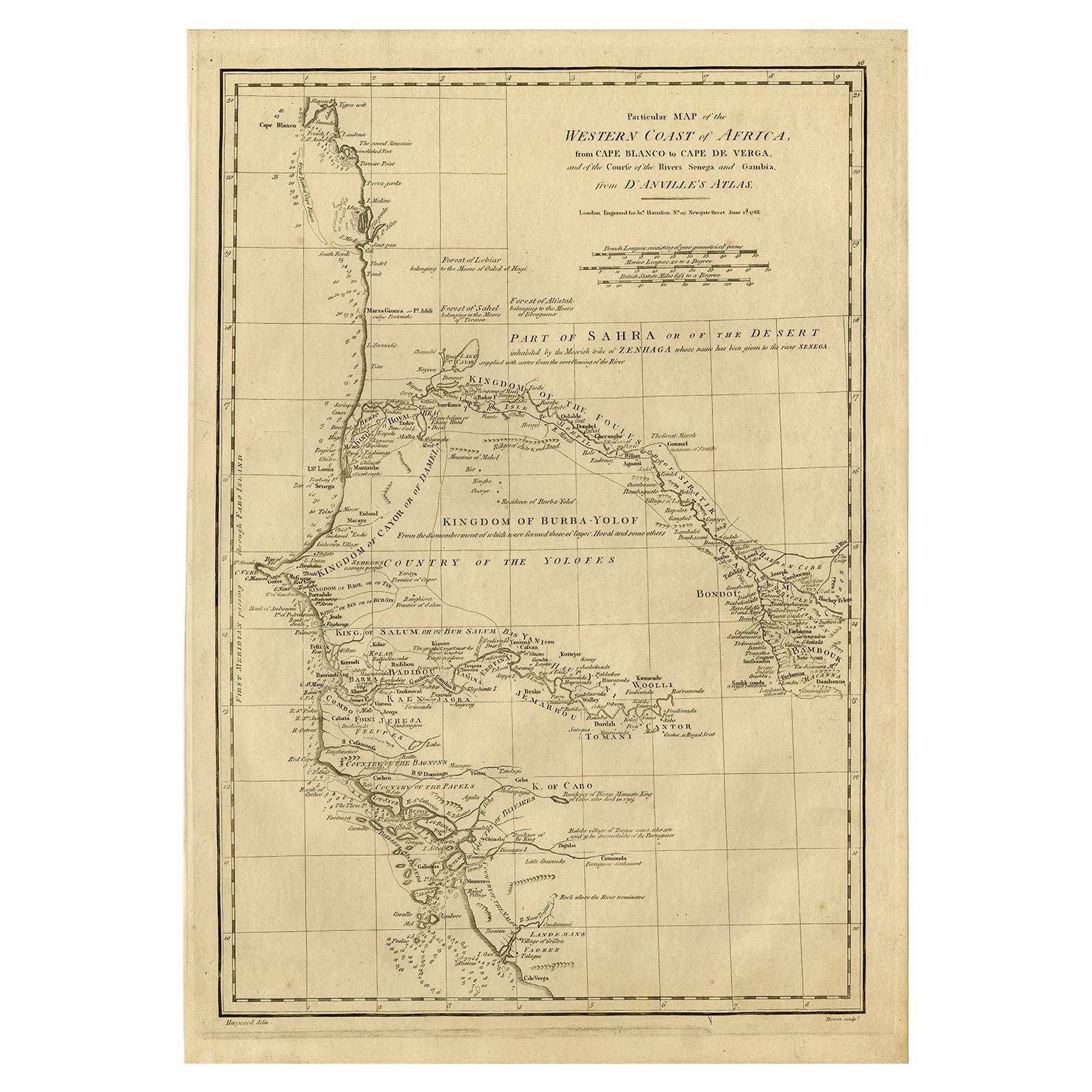 Carte de la côte ouest de l'Afrique de l'Ouest, du nord de la Mauretania à Guinee, 1788