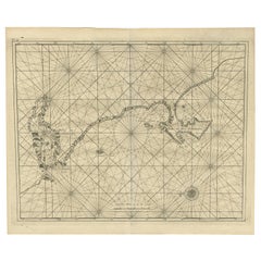 Antique Sea Chart Titled 'Baya de Saldanha' with Robben Island in South Africa, 1726