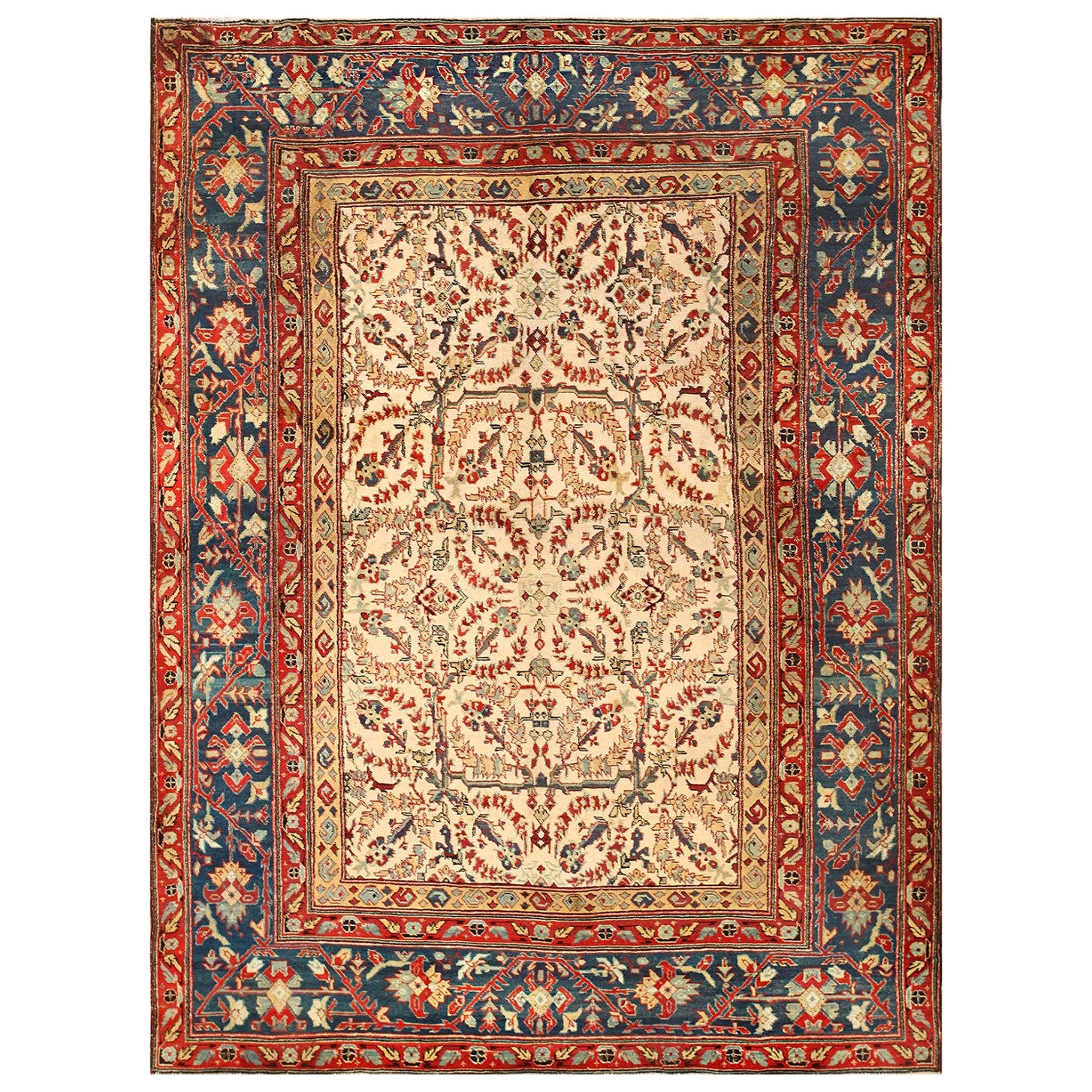 Antiker indischer Agra-Teppich. Größe: 7 Fuß 5 Zoll x 9 Fuß 9 Zoll im Angebot