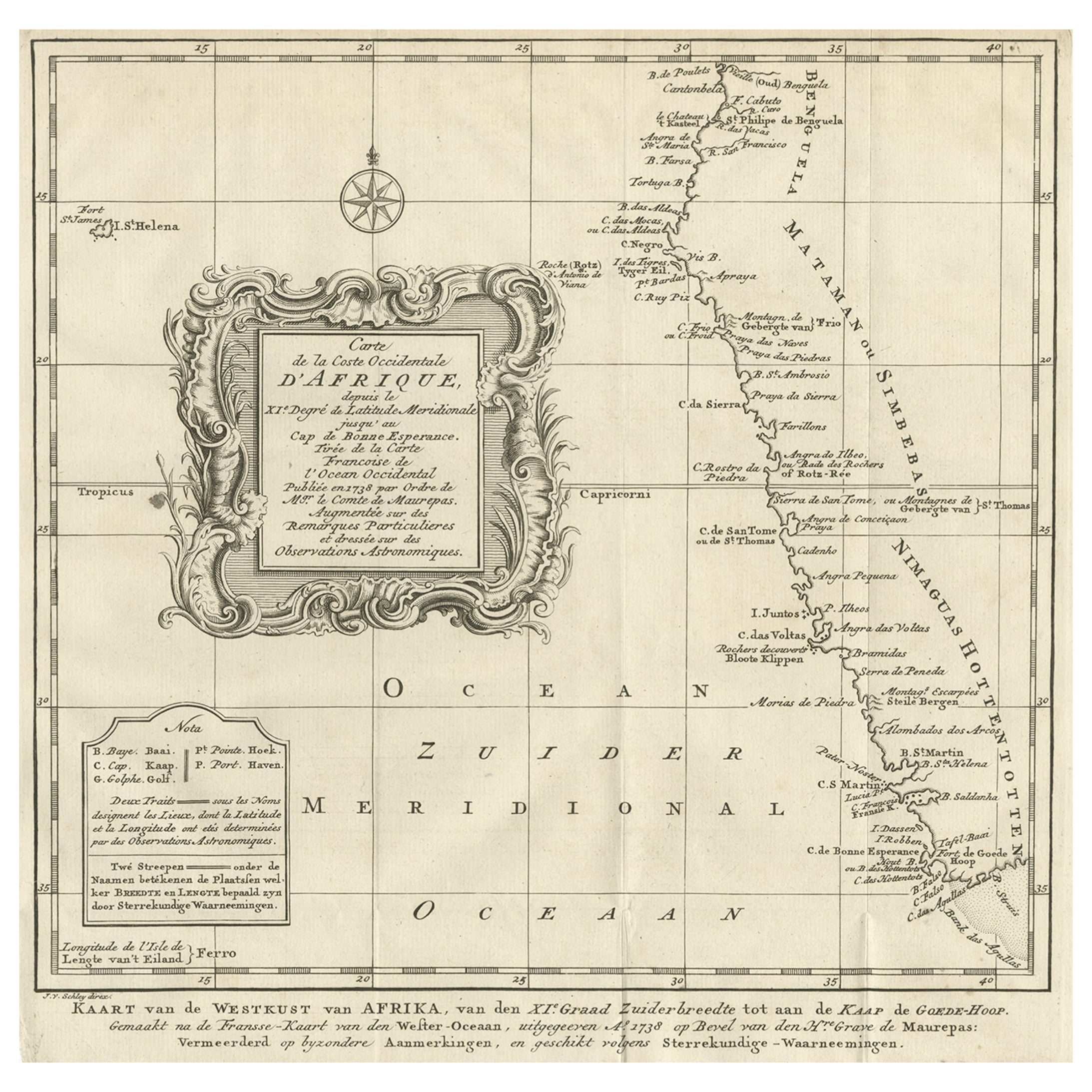 Dutch Antique Map of the West Coast of Africa, to the Cape of Good Hope, 1747 For Sale