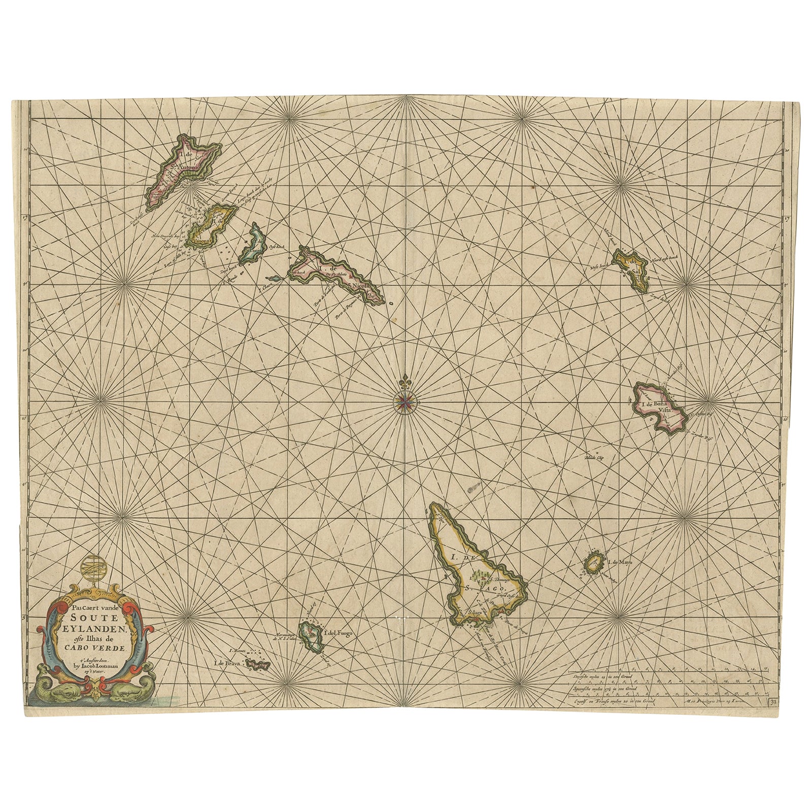 Antique Map of the Cape Verde Islands, Africa, ca.1670