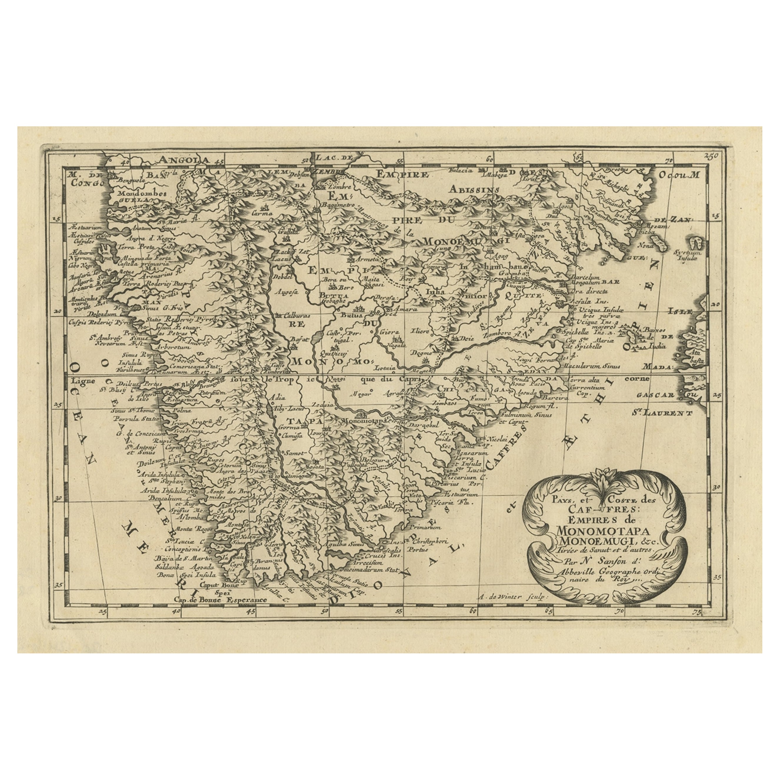 Original Copperplate Engraved Detailed Map of South Africa, ca.1680 For Sale