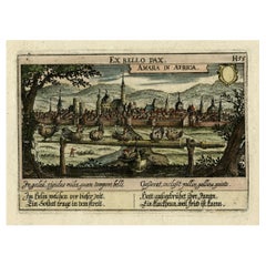 Antique Old Print Titled from War Comes Peace, City Amara in Africa in Background, C1630
