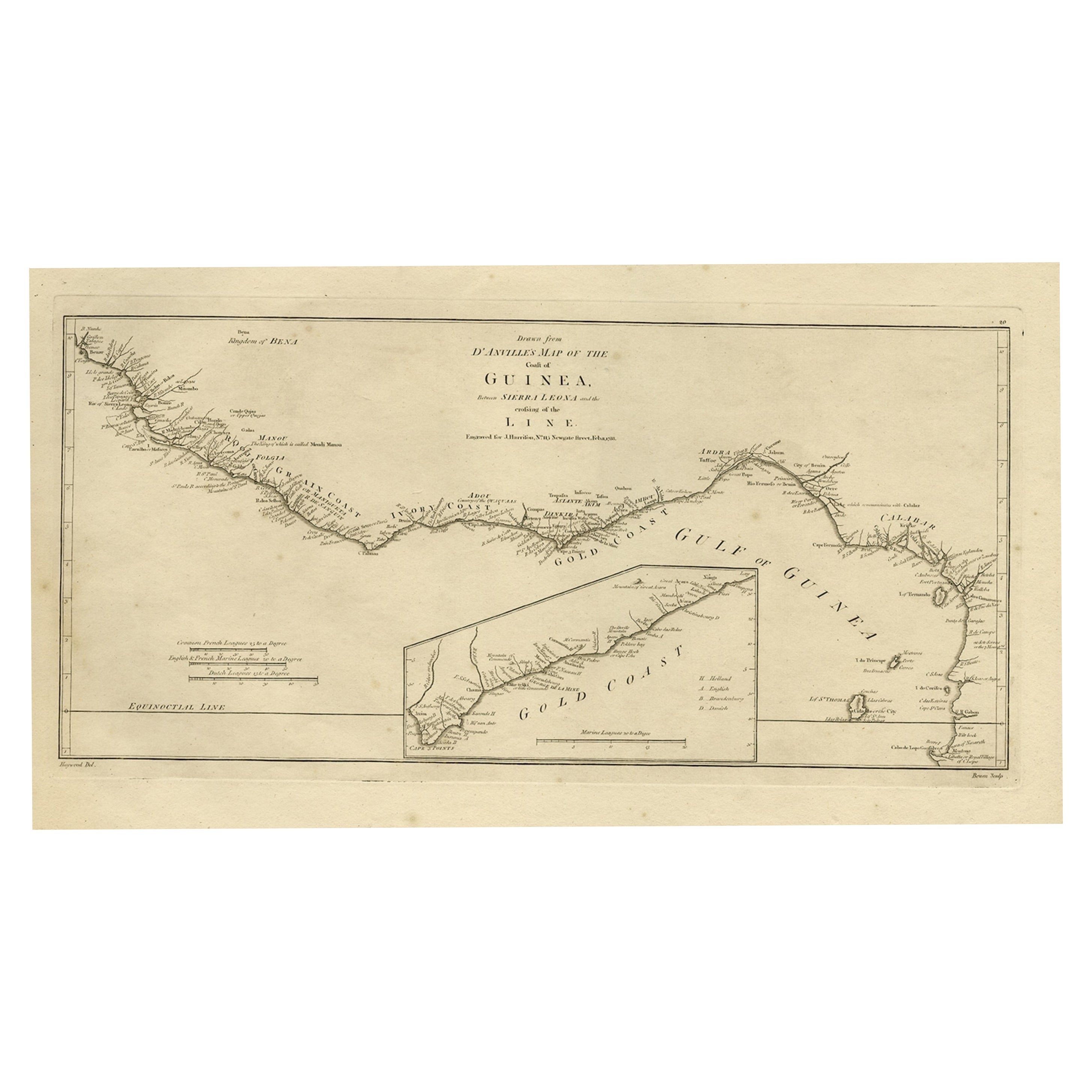 Map of the African Coast, Gulf of Guinea, from Sierra Leone to Gabon, 1788 For Sale