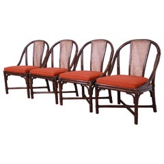 McGuire Organic Modern Bamboo, Rattan, and Cane Dining Chairs, Set of Four