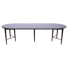 Paul McCobb for Directional Black Lacquer and Brass Dining Table, Refinished