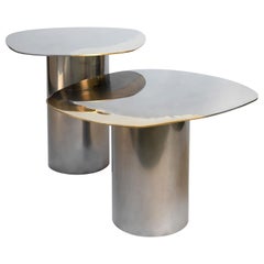 Custom Polished Bimetal Brass Stainless Steel Transition Side Tables 
