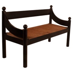 Bench in Black Lacquered Wood and Rush, by Joaquin Belsa, Spain 1970's