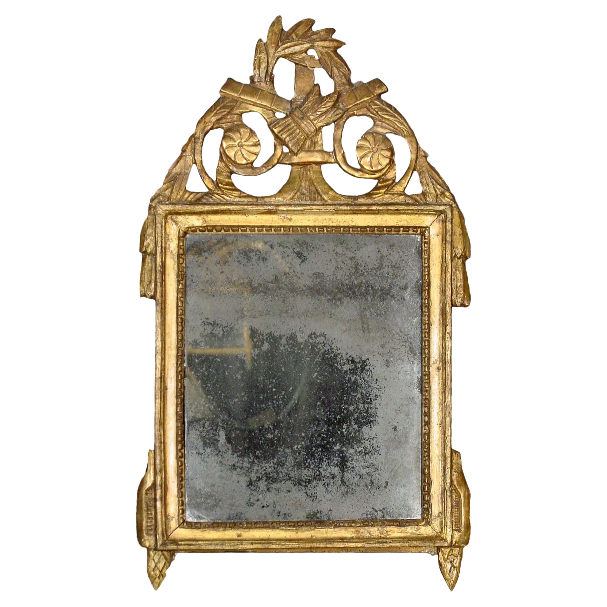 Miroir français d'époque Louis XVI du 18ème siècle, patiné vert et doré