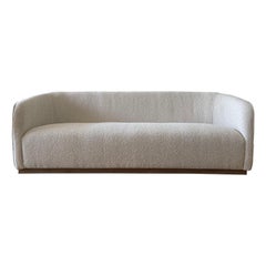 Modern Style Sofa Upholstered in Creamy White and Natural Boucle Style Fabric
