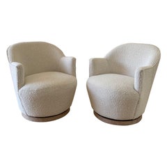 Modern Boucle Style Swivel Chairs in Neutral off White and Natural Color