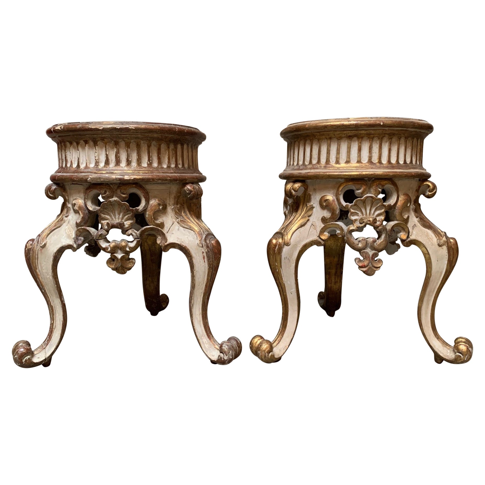Pair of 19th Century Italian Parcel Gilt and Painted Jardiniere Stands