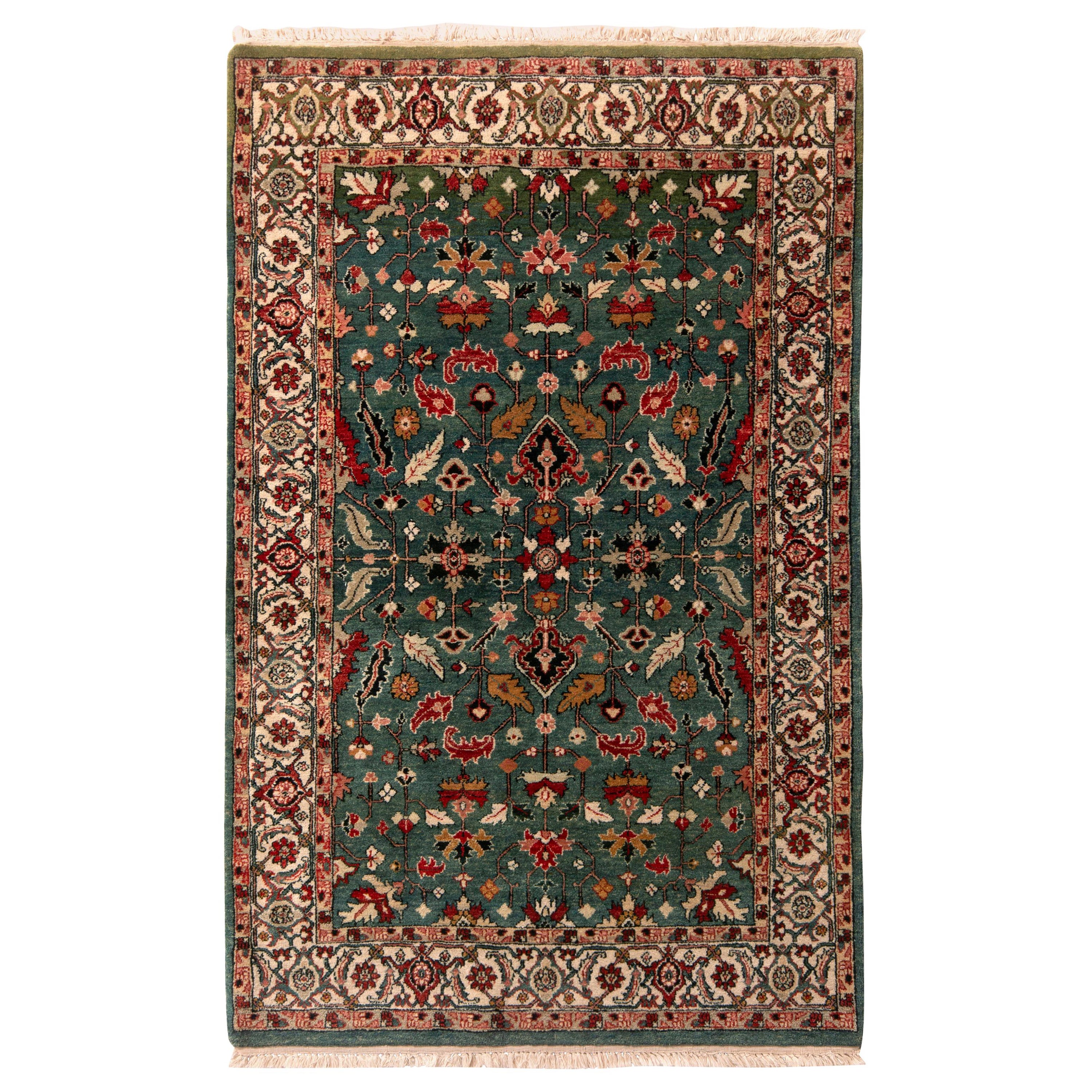 Rug & Kilim's Contemporary Heriz Style Rug Green Red Gold Geometric Pattern For Sale