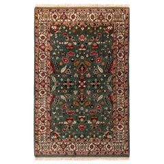 Rug & Kilim's Contemporary Heriz Style Rug Green Red Gold Geometric Pattern