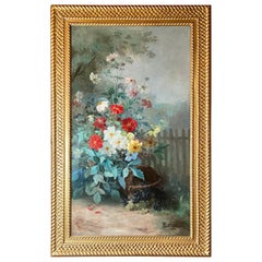 Antique French Oil on Canvas Floral Painting Signed "Barbaud Koch, 1899."