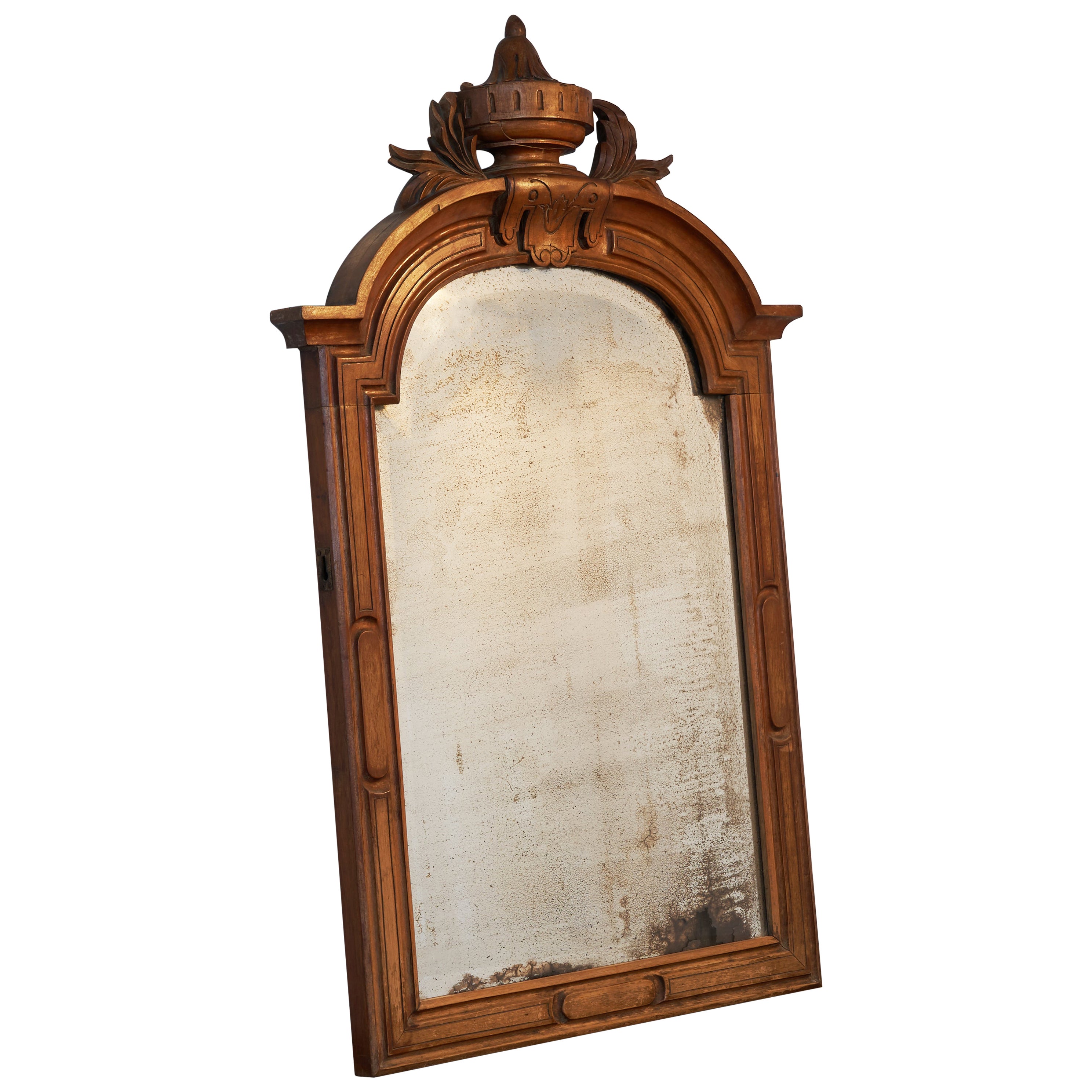 Wonderfully Patinated Mirror in Carved Mahogany Frame For Sale