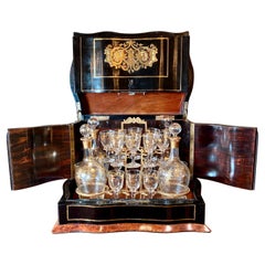 Antique French Inlaid Brass, Tortoise, and Mother of Pearl Cave À Liqueur