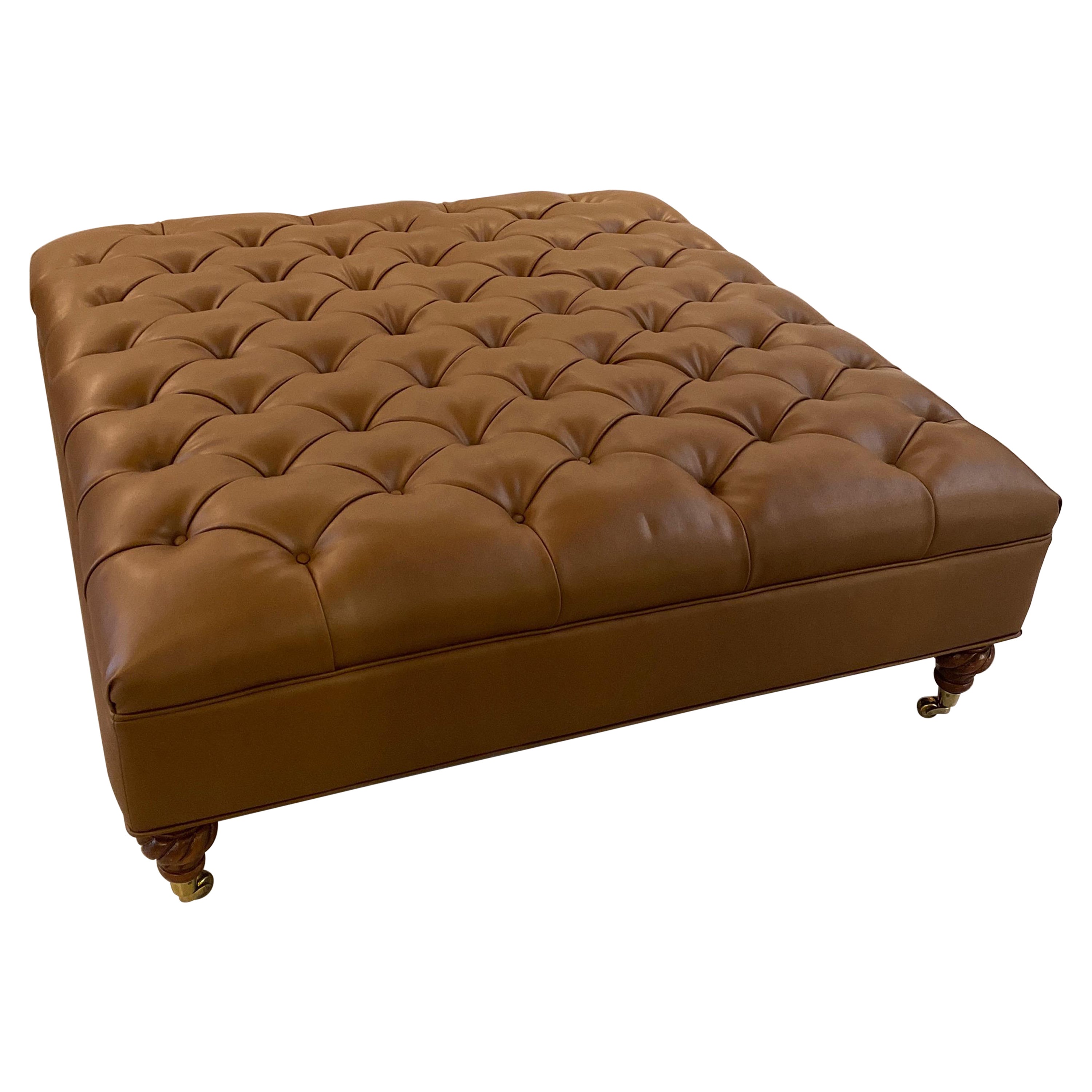 Mid-Century George Smith Signature Ottoman in Green Tufted Leather and ...