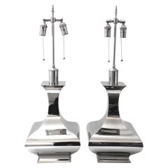 Pair of Stainless Steel Table Lamps