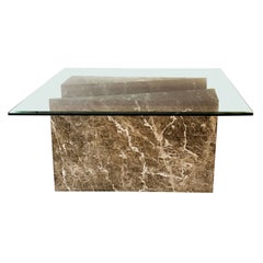 Triangular Marble Bases Dining Table with Beveled Glass Top
