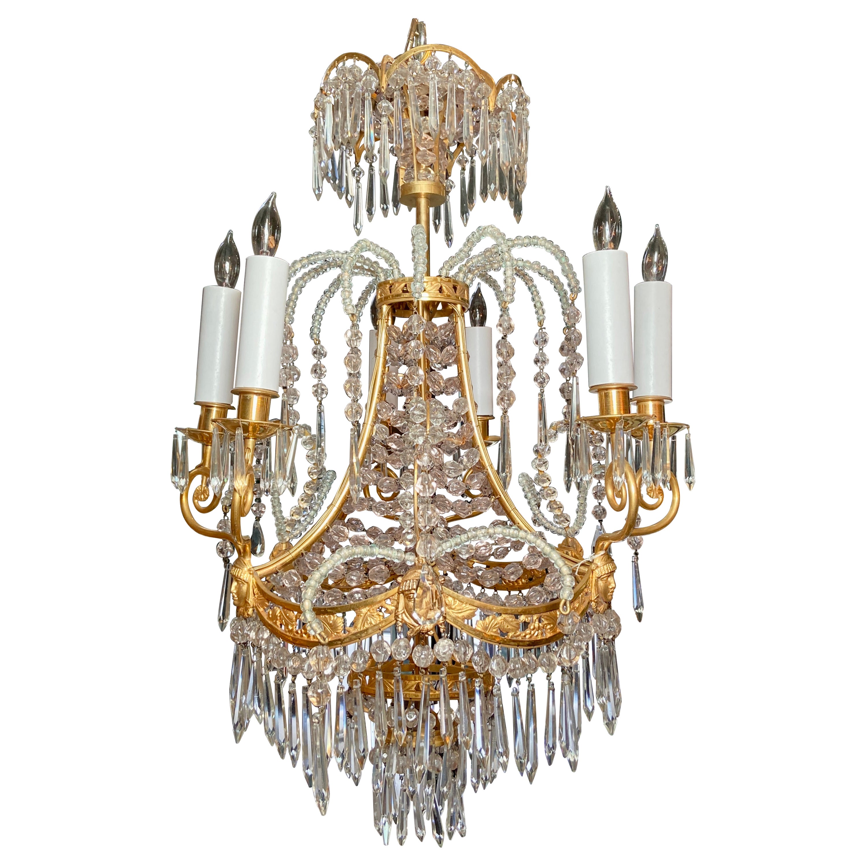 Antique French Crystal and Bronze D'Ore Chandelier, Circa 1880 For Sale