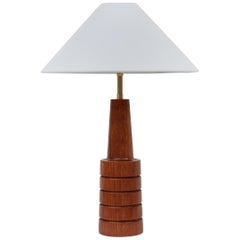 Vintage 1960s Teak Table Lamp with Linen Shade