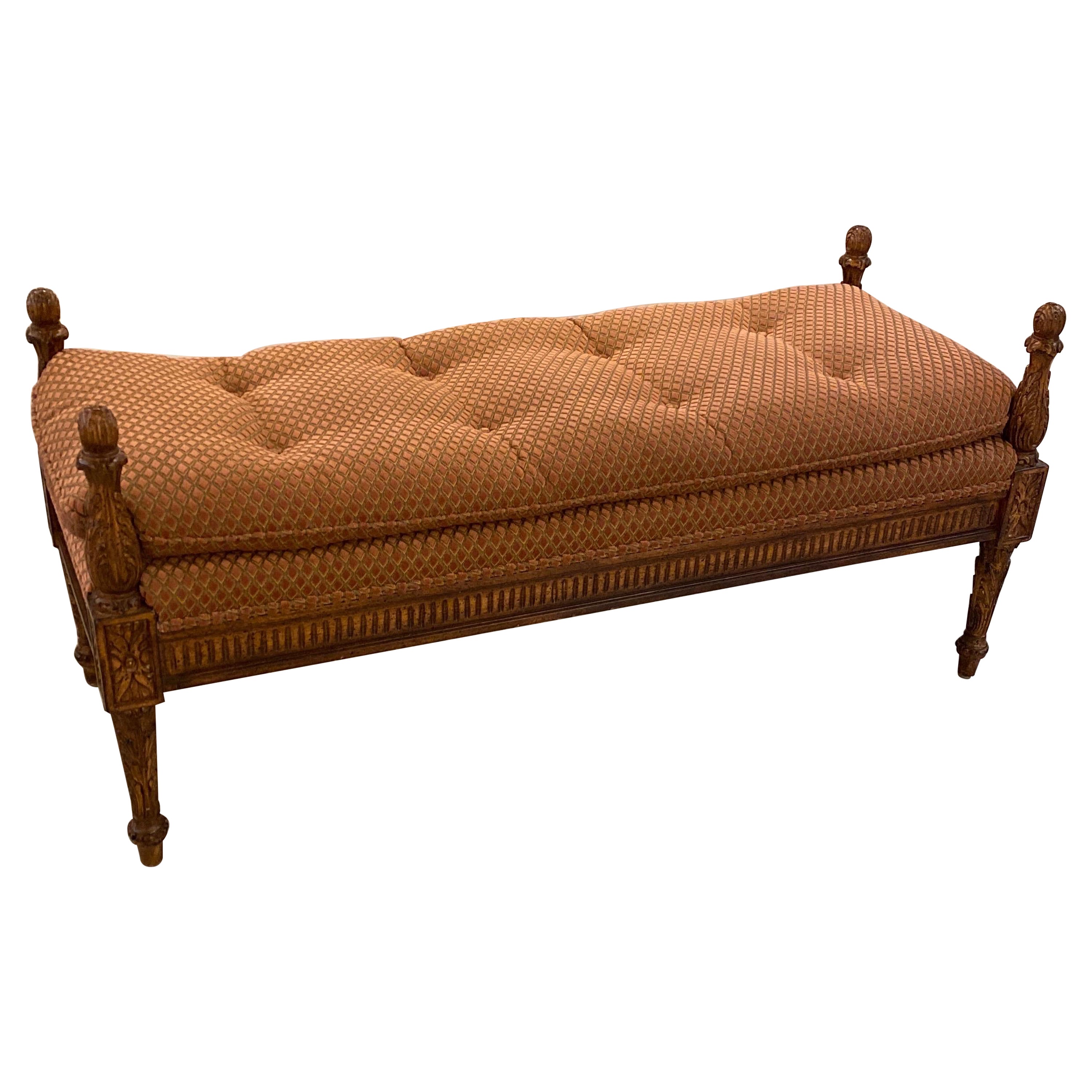 Carved Italian Provincial Down and Feather Cushioned Bench