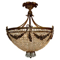 Antique French Louis XVI Gold Bronze and Crystal Chandelier