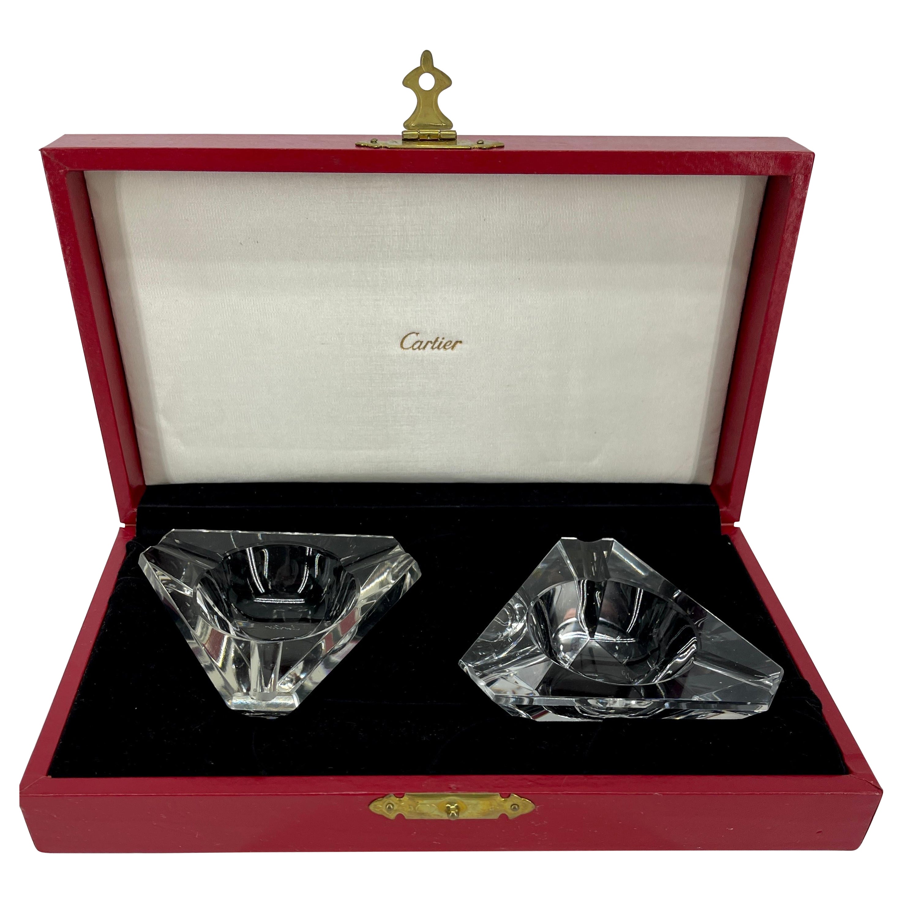 Signed Vintage Cartier Crystal Personal Ashtray Set, circa 1980's